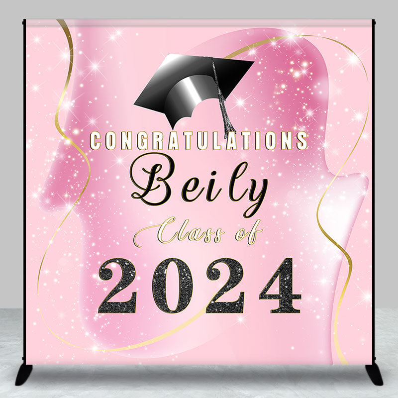 Personalized 2024 Pink Gold Senior Prom Backdrop Aperturee