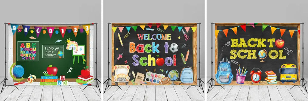 Back To School Backdrop Blackboard Book Pencil Bus - Aperturee