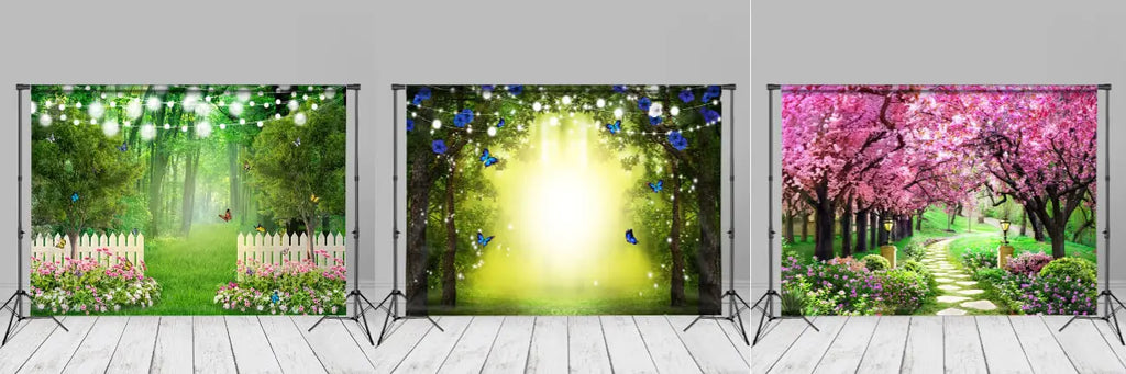 Floral Garden Butterfly Green Jungle Spring Backdrop - Aperturee