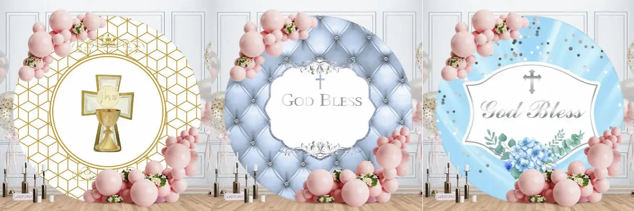 Elegant God Blessing And Grace Baptism Backdrops For Baby