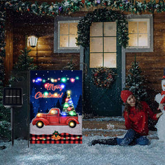 LED Red Truck Christmas Yard Flag For Outdoor Decor