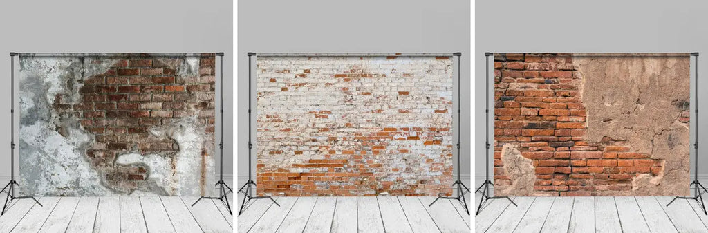 Shabby White Brushed Red Brick Wall Photo Backdrop - Aperturee