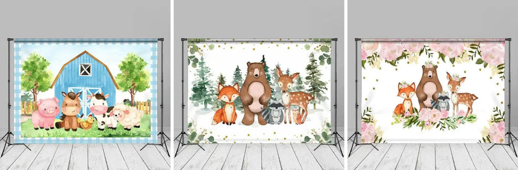 Blue Farmhouse Animals Forest Photography Backdrop - Aperturee