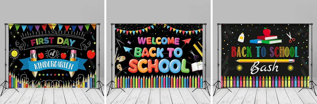 Crayons Glitter Black Welcome Back To School Backdrop - Aperturee