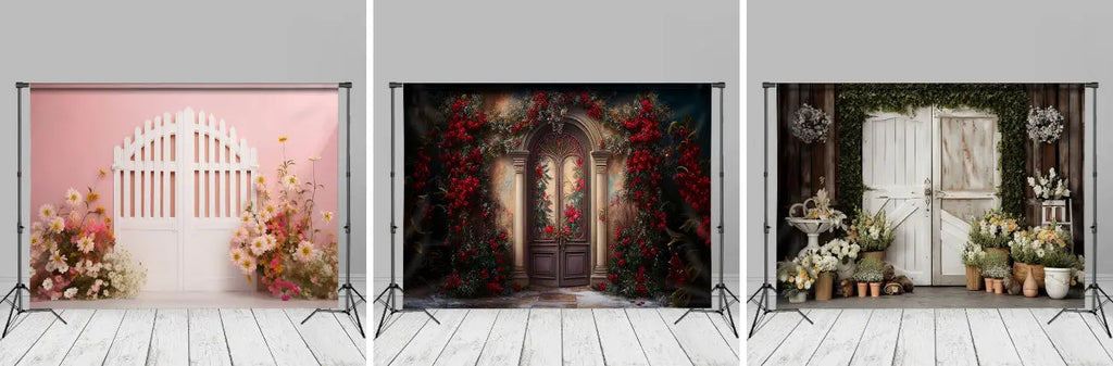 Classic Red Floral Door Portrait Photo Booth Backdrop - Aperturee