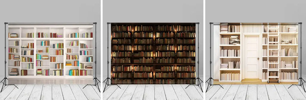 Study Room White Bookshelves Back To School Backdrop - Aperturee