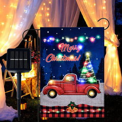 LED Red Truck Christmas Yard Flag For Outdoor Decor