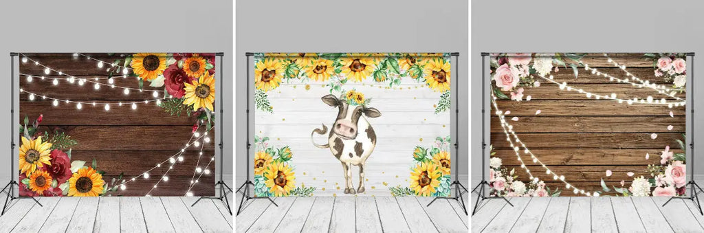 Cow Leaf Wooden Yellow Turnsole Flower Photo Backdrop - Aperturee