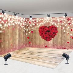 Aperturee - Aperturee Wood Grain Lighted Red Rose Love Room Set Backdrop