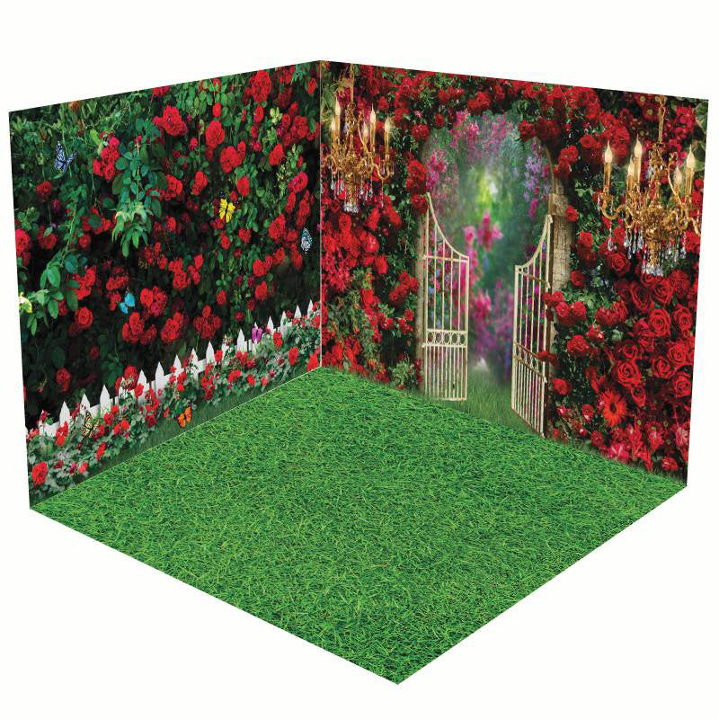 Aperturee - Aperturee Luxury Candlestick Greenery Rose Room Set Backdrop