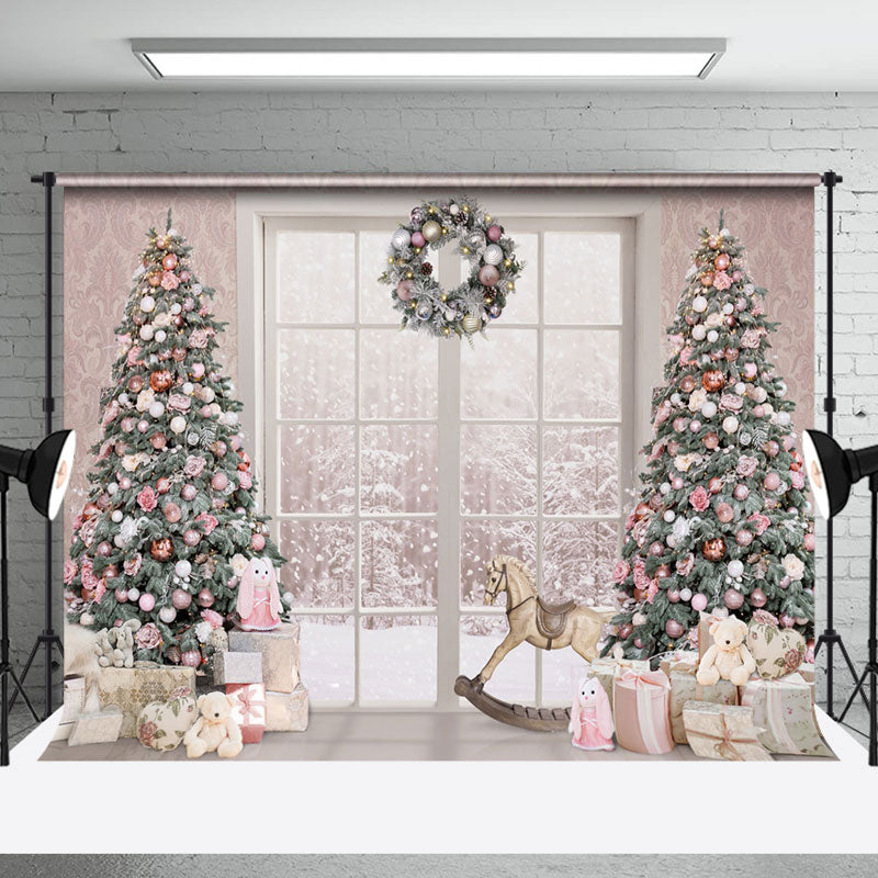 Aperturee - Aperturee White Christmas House Window Scene Room Set Backdrop