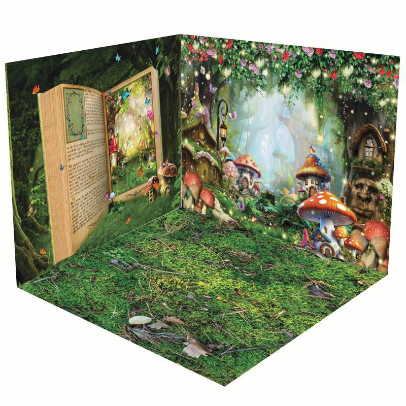 Aperturee - Aperturee Fairy Tale Mushroom Forest Scene Room Set Backdrop