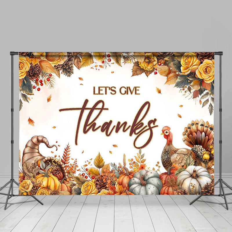 Aperturee - Lets Give Thanks Floral Turkey Thanksgiving Backdrop