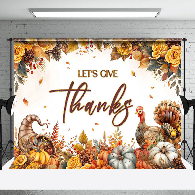 Aperturee - Lets Give Thanks Floral Turkey Thanksgiving Backdrop