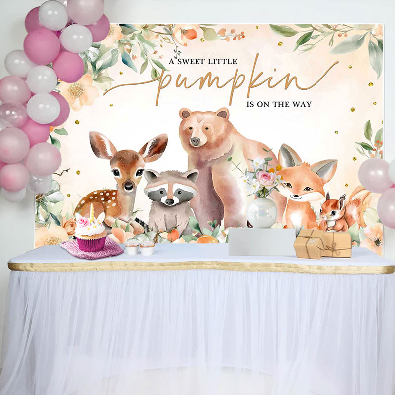 Aperturee - Safari Animals Sweet Pumpkin Baby Shower Backdrop