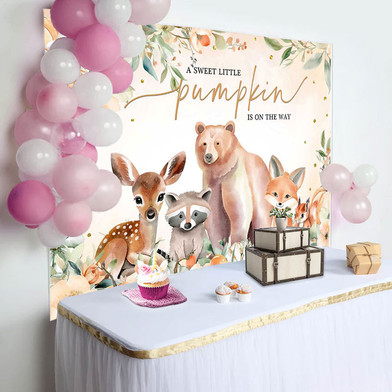 Aperturee - Safari Animals Sweet Pumpkin Baby Shower Backdrop