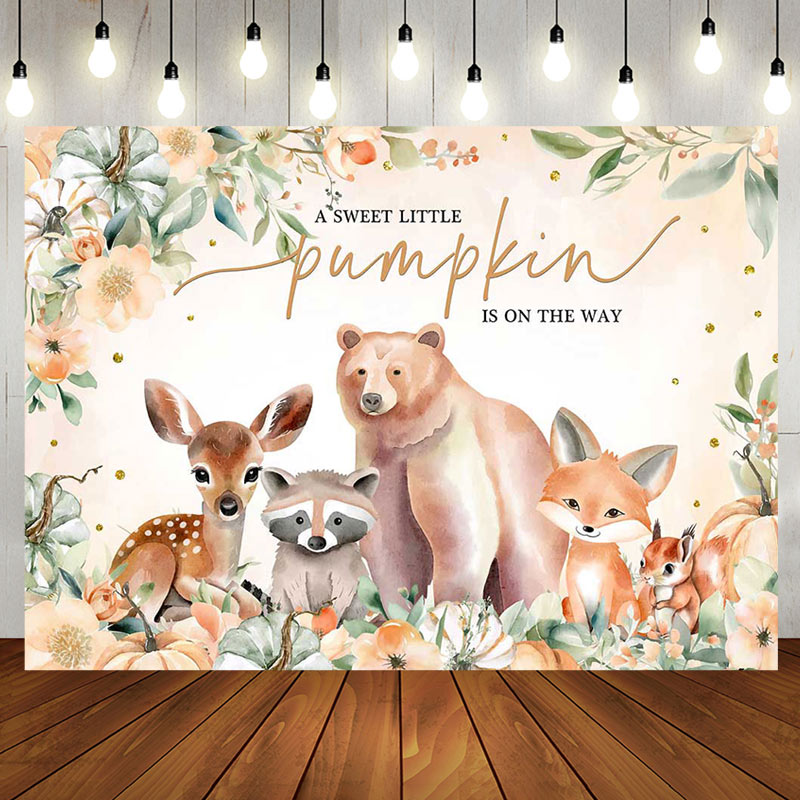 Aperturee - Safari Animals Sweet Pumpkin Baby Shower Backdrop