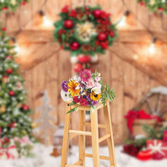 Aperturee - Aperturee Wooden Door Pine Trees Gift Christmas Photo Backdrop