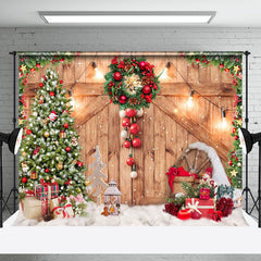 Aperturee - Aperturee Wooden Door Pine Trees Gift Christmas Photo Backdrop