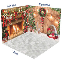 Aperturee - Aperturee Snowy Wood Door Fireplace Christmas Room Set Backdrop