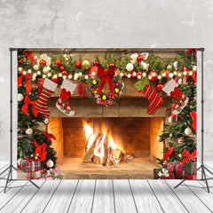 Aperturee - Aperturee Hanging Sock Gifts Tree Fireplace Christmas Backdrop