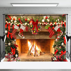 Aperturee - Aperturee Hanging Sock Gifts Tree Fireplace Christmas Backdrop