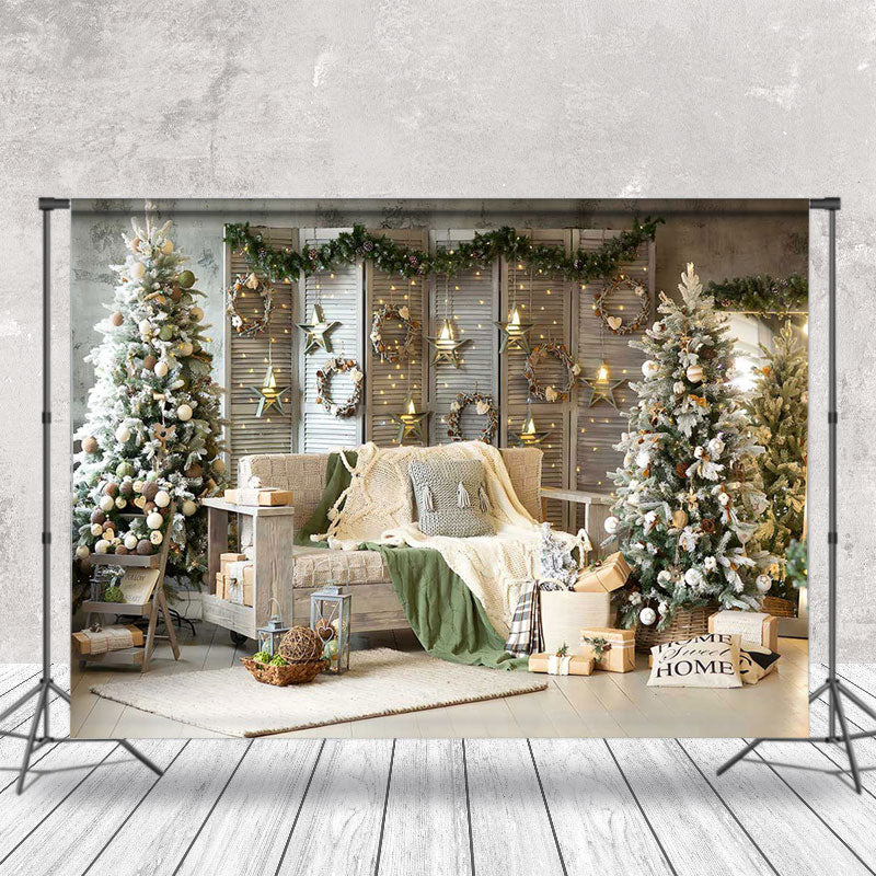 Aperturee - Aperturee Warm Indoor Room Sofa Xmas Trees Christmas Backdrop