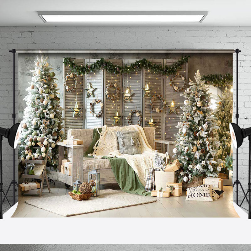 Aperturee - Aperturee Warm Indoor Room Sofa Xmas Trees Christmas Backdrop