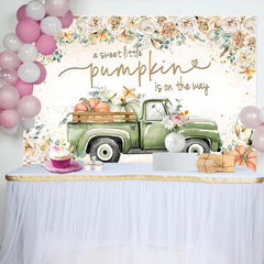 Aperturee - Floral Sweet Pumpkin Green Car Baby Shower Backdrop