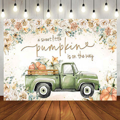 Aperturee - Floral Sweet Pumpkin Green Car Baby Shower Backdrop