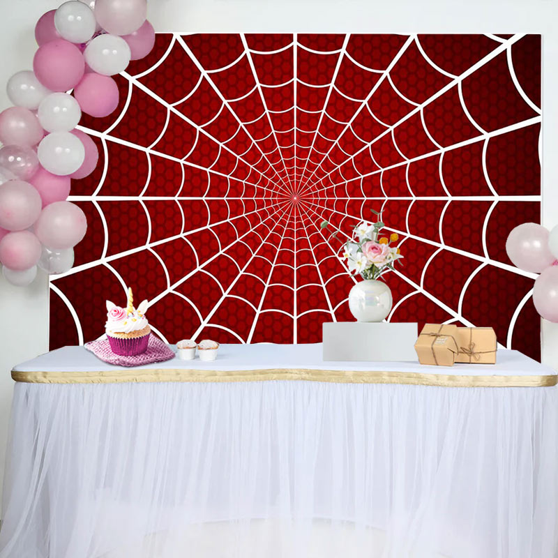 Aperturee - Red White Spider Wab Halloween Birthday Backdrop