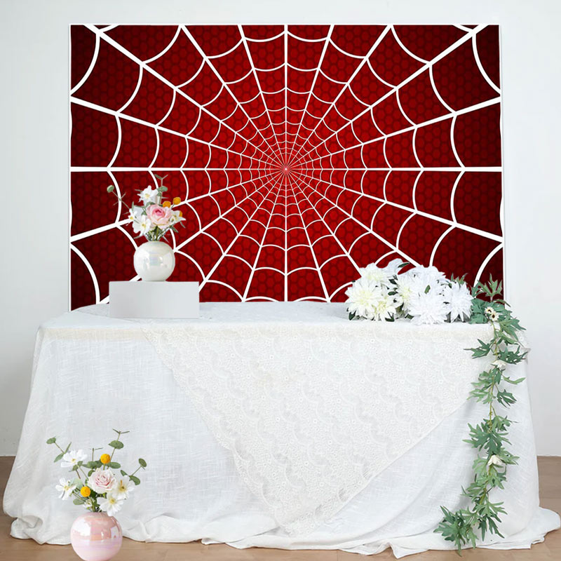 Aperturee - Red White Spider Wab Halloween Birthday Backdrop