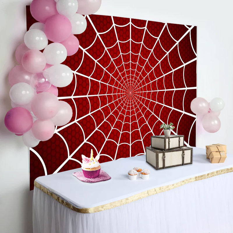 Aperturee - Red White Spider Wab Halloween Birthday Backdrop