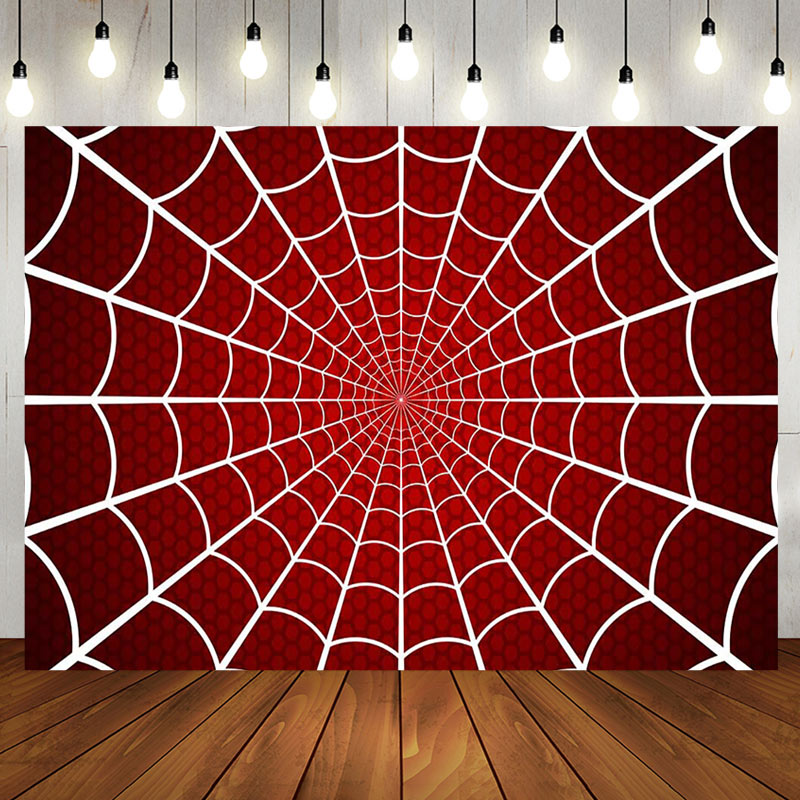 Aperturee - Red White Spider Wab Halloween Birthday Backdrop