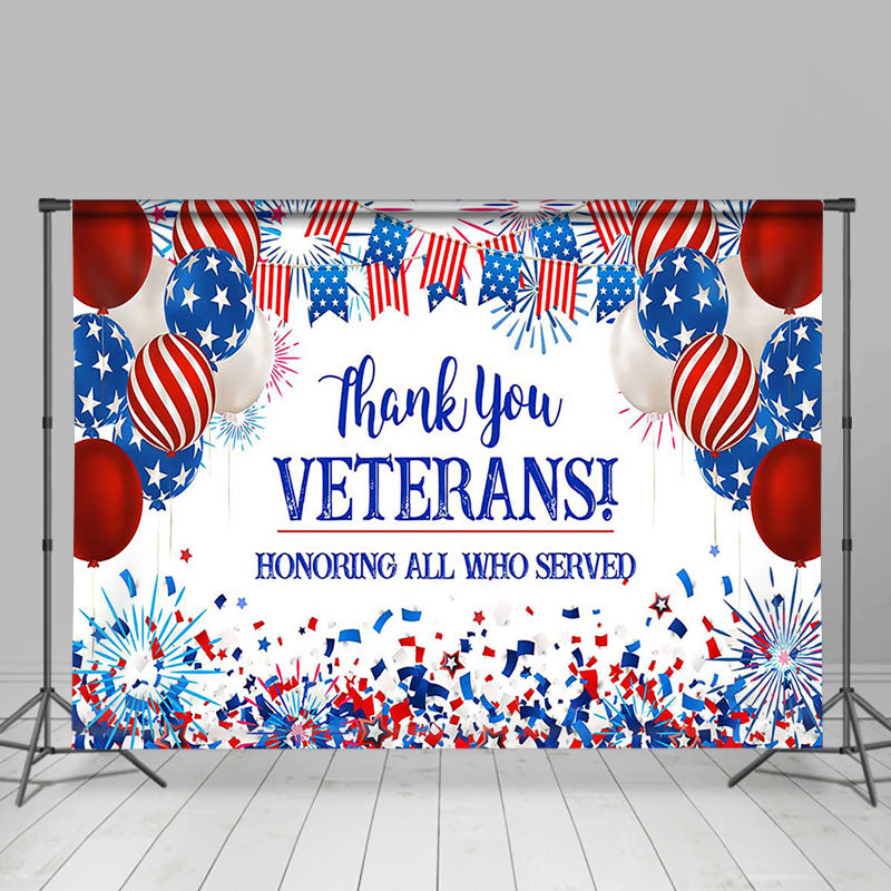 Aperturee - Usa Flag Balloon Sparkle Happy Veterans Day Backdrop