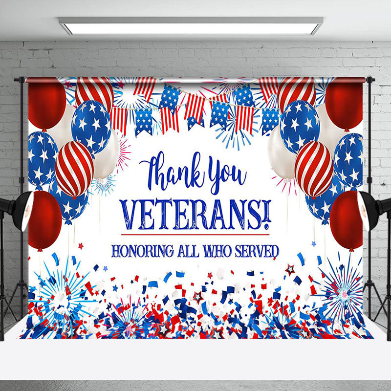 Aperturee - Usa Flag Balloon Sparkle Happy Veterans Day Backdrop