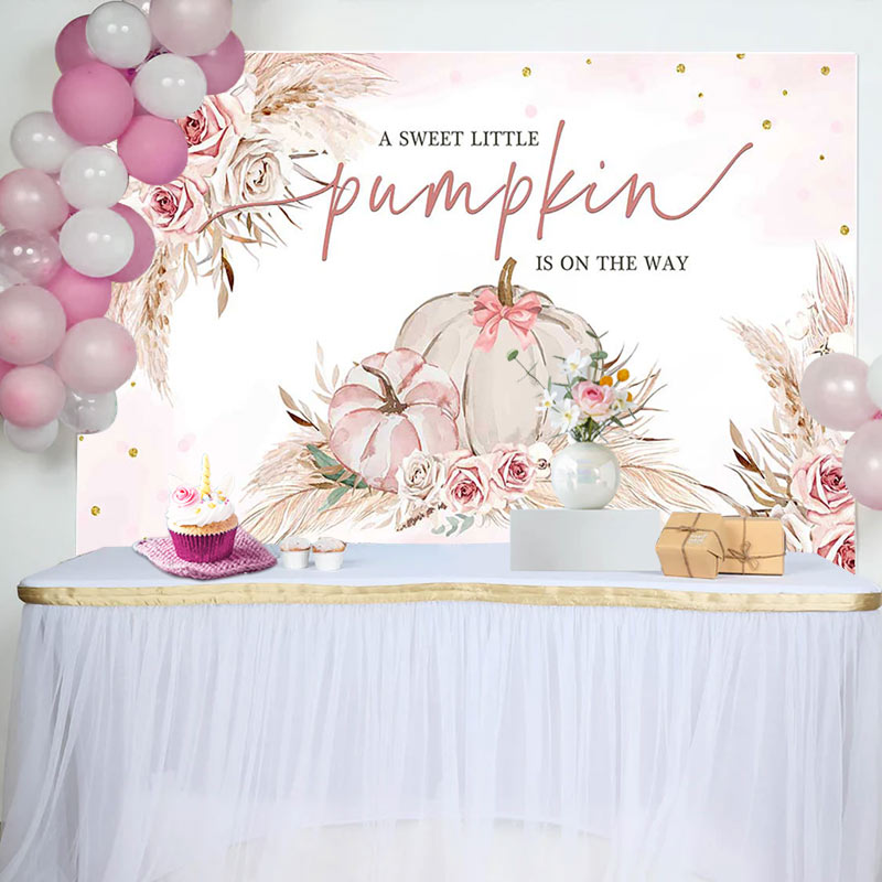 Aperturee - Cute Little Pumpkin Boho Floral Baby Shower Backdrop