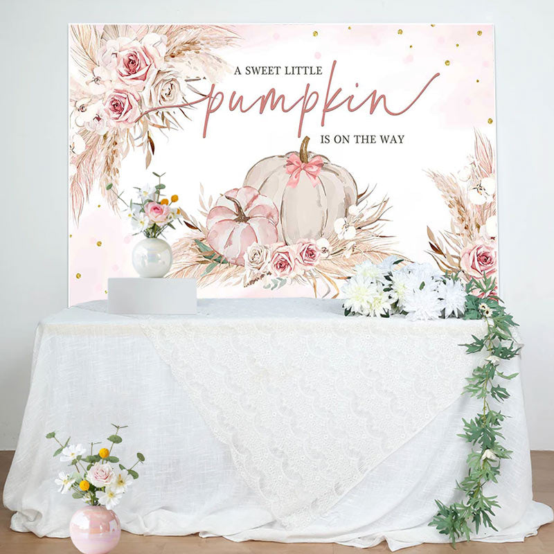 Aperturee - Cute Little Pumpkin Boho Floral Baby Shower Backdrop