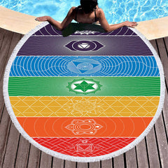 Aperturee - Aperturee Colorful Flower Rainbow Summer Round Beach Towel