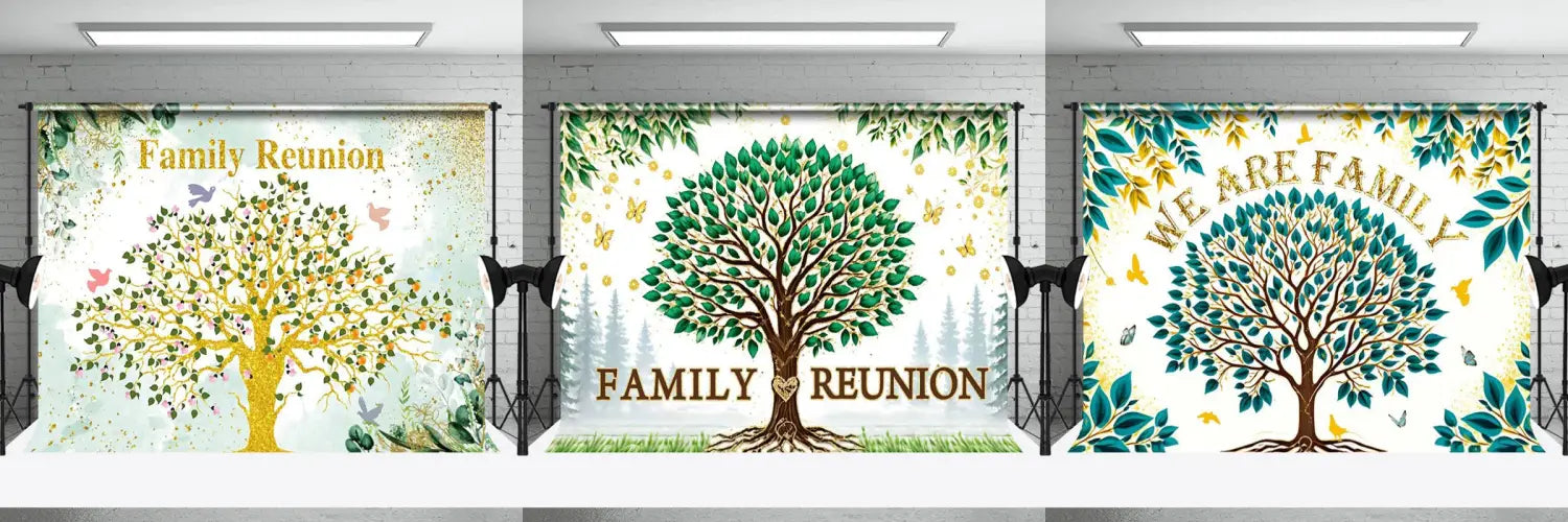 Glitter Tree Green Leaves Family Reunion Backdrop - Aperturee