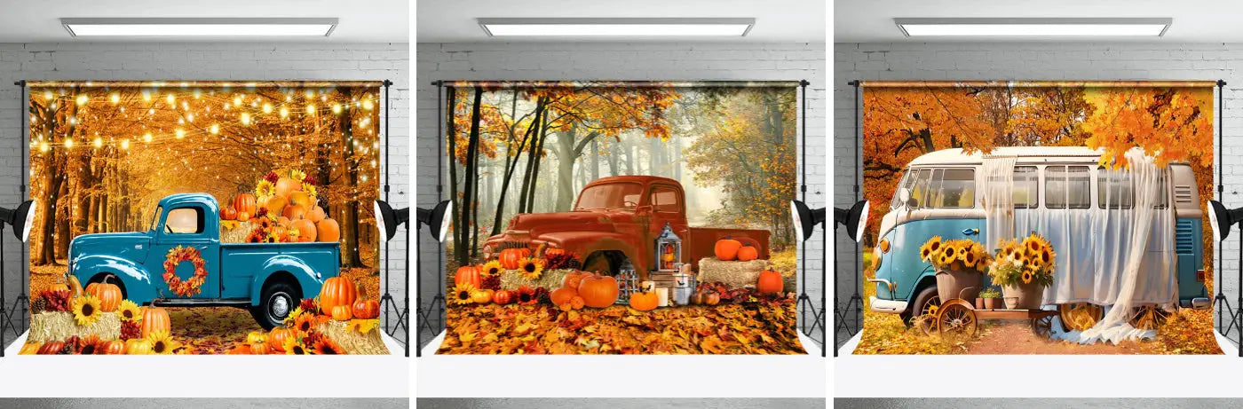 Blue Pickup Pumpkin Autumn Harvest Photo Backdrop - Aperturee