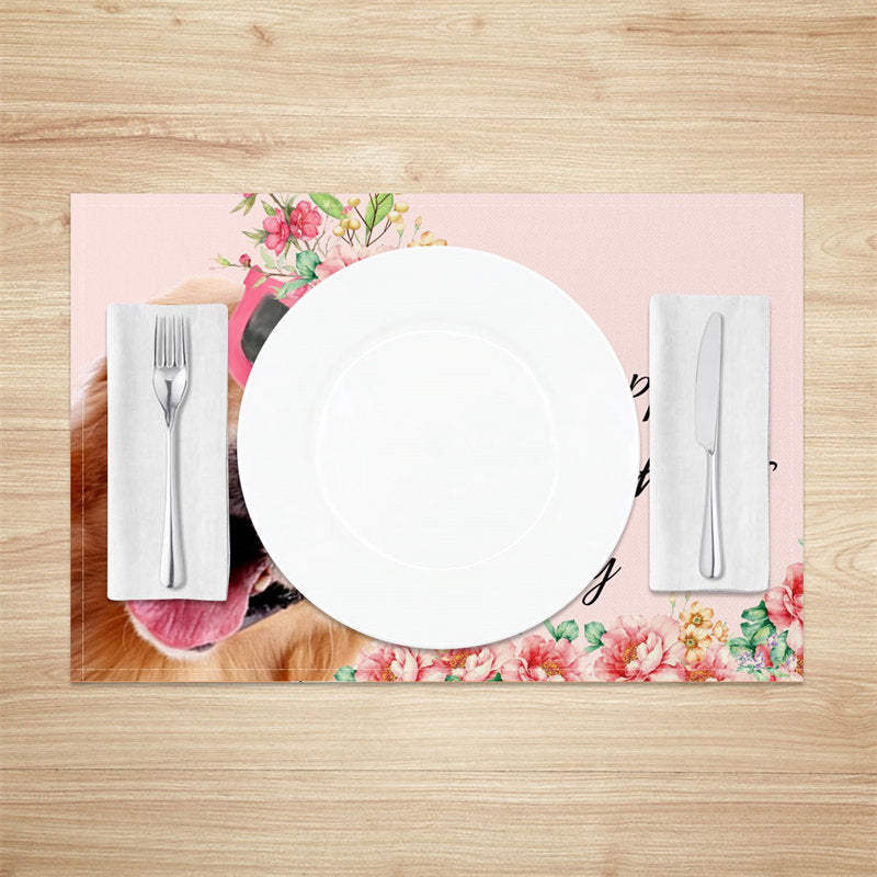 Aperturee - Pink Floral Dog Happy Mothers Day Set Of 4 Placemats