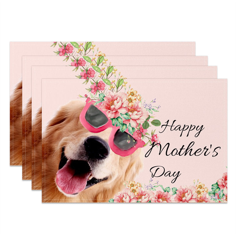 Aperturee - Pink Floral Dog Happy Mothers Day Set Of 4 Placemats