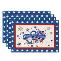 Aperturee - Flag Car Gnome Independence Day Set Of 4 Placemats