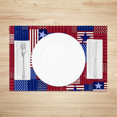 Aperturee - Blue Red Stripe Independence Day Set Of 4 Placemats