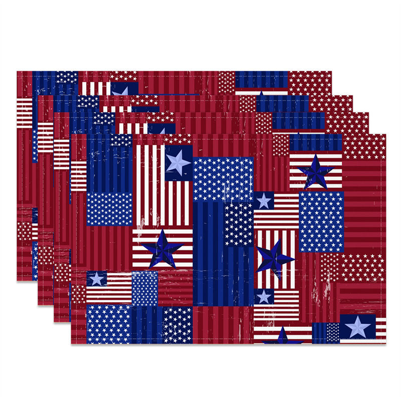 Aperturee - Blue Red Stripe Independence Day Set Of 4 Placemats