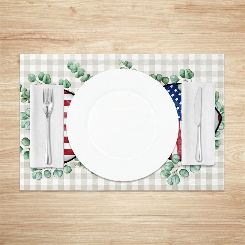 Aperturee - Plaid Flag Leaf Independence Day Set Of 4 Placemats