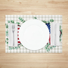 Aperturee - Plaid Flag Leaf Independence Day Set Of 4 Placemats