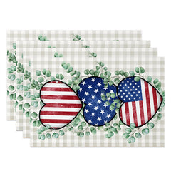 Aperturee - Plaid Flag Leaf Independence Day Set Of 4 Placemats