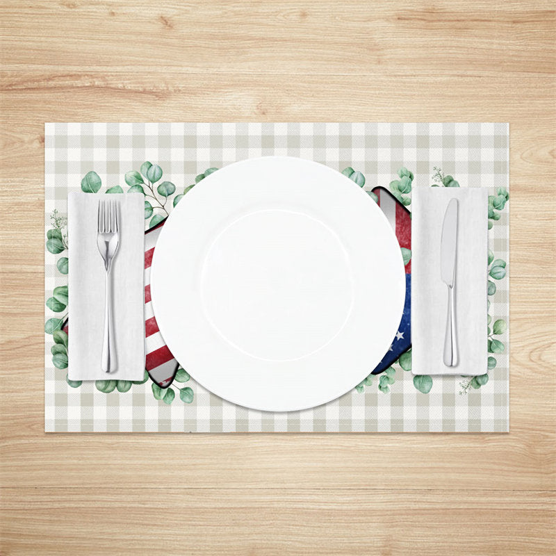 Aperturee - Star Plaid Leaf Independence Day Set Of 4 Placemats